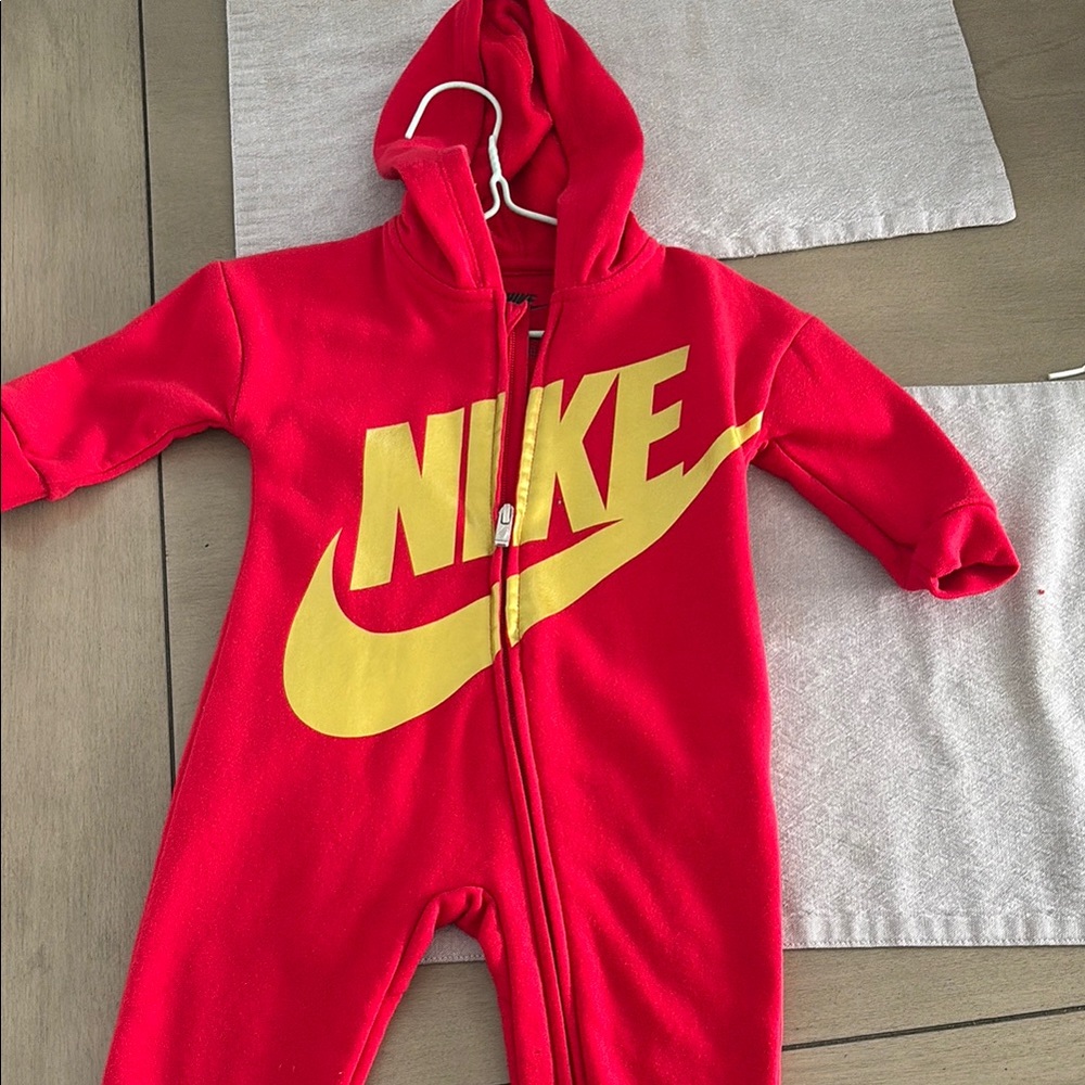 Nike Red and Yellow Footies with Full-Length Zipper